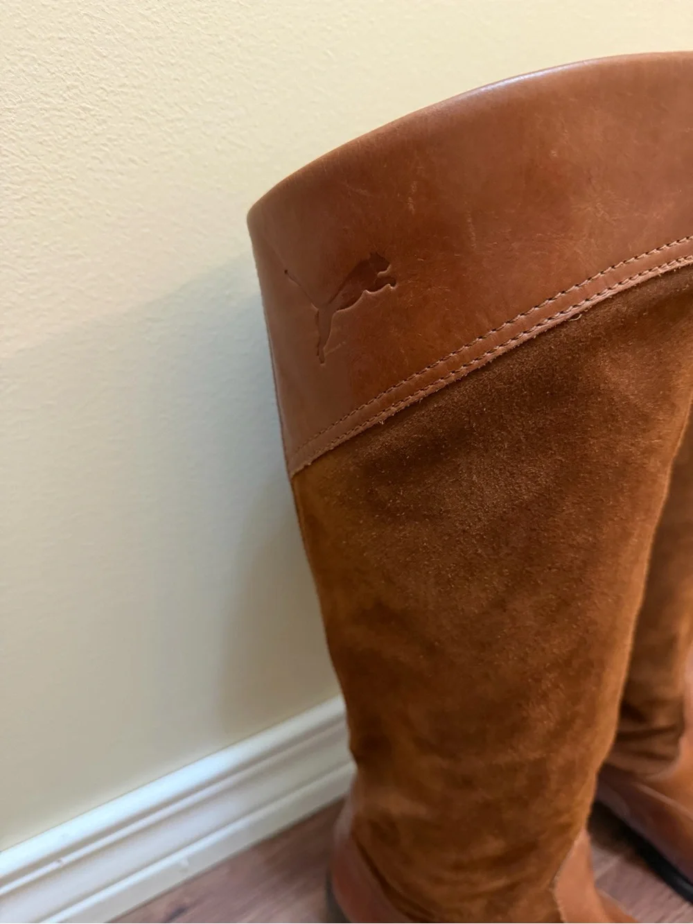 Puma Women's Tall Brown Leather and Suede Over-the-Knee Boots
